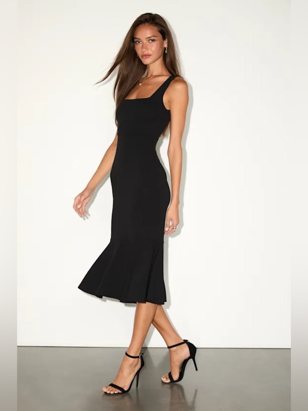 LULUS Square Neck Trumpet Midi Dress